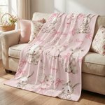 Personalized Floral Bunny Elephant Pink Bow Soft Throw Blanket with Name Nursery Decor Easter Birthday Gift for Kids Girls