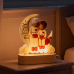 Personalised Cartoon Character Moon Heart Acrylic LED Night Light with Name and Wooden Base Room Decor Birthday Gift for Kid Grandma