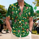 Personlig Roligt ansikte Foto Hawaiian Shirt Pub Party Essential Saint Patrick's Day Present till man pappa familj