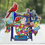 Personalizado Cardenal Máquina de Coser Nombre Vidriera Efecto Suncatcher Acrílico Ornamento Decoración para el Hogar Cumpleaños Regalo para Mamá Familia Amigo