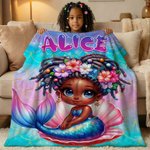 Couverture personnalisée avec nom pour la décoration de la maison Cadeau d'anniversaire pour fille noire Amoureux des sirènes