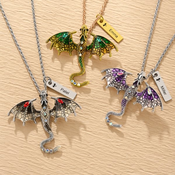 Personalizada Fantasía Dragón Rhinestone Collar Colgante con Nombre Misteriosa joyería Regalo de cumpleaños para los amantes del dragón amigo