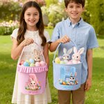 Personalisierte niedliche Osterhase anfängliche Blume große Kapazität karierten Osterkorb mit Namen Eier Jagd Party Gunst Ostern Geschenk für Jungen Mädchen