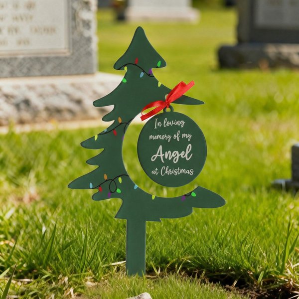 Personalized Christmas Tree Acrylic Memorial Grave Marker with Name Grave Decoration Memorial Day Sympathy Gift for Loss of Love