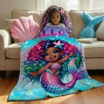 Couverture personnalisée avec nom pour la décoration de la maison Cadeau d'anniversaire pour fille noire Amoureux des sirènes