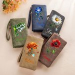 Personalized Birth Flower Birthstone PU Leather Folded Wristlet Wallet with Name and Multiple Card Slots Birthday Mother's Day Gift for Women Mom