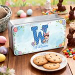 Personalized Cartoon Bunny Ears Kid Character Tin Storage Box with Initial and Name Daily Use Easter Gift for Boys Girls