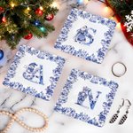 Personalised Toile De Jouy Snowman Santa Claus Nutcracker Ceramic Trinket Jewellery Dish with Name Daily Use Christmas Gift for Women