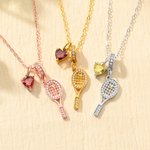 Gepersonaliseerde Glitter Tennis Racket Hart Geboortesteen Ketting Sierlijke Sieraden Verjaardag Team Gift voor Tennis Lover