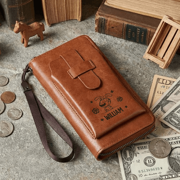 Portefeuille personnalisé en cuir PU avec nom et pochette pour téléphone Cadeau d'anniversaire pour homme à la Saint-Valentin | Callie × Marsupilami®.