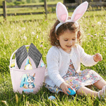 Cestino pasquale personalizzato con nome del coniglio e orecchie di coniglio, con uova iniziali, regalo di Pasqua per bambini.