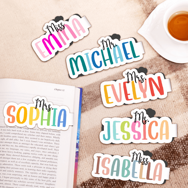 Personalized Colorful Name Magnetic Bookmark Clip with Title Book Club Birthday Gift for Teachers Book Lovers