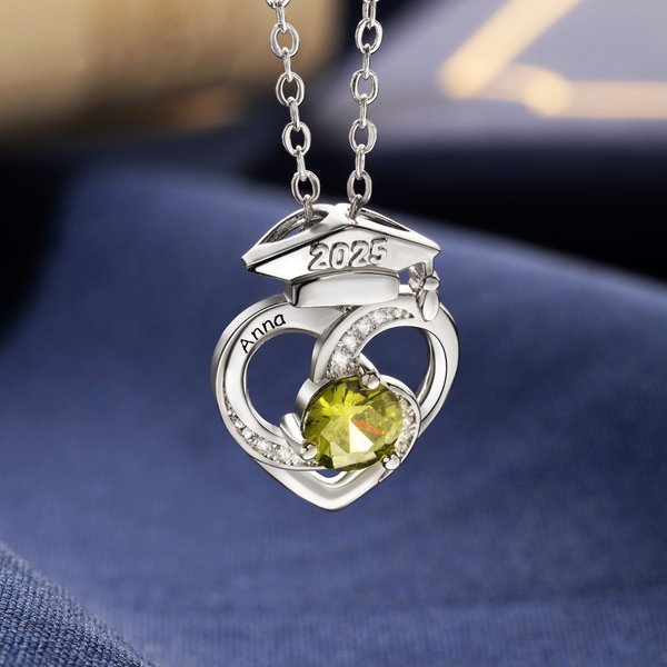 Collana personalizzata di pietre di nascita del cappello di laurea con nome Gioielli raffinati Regalo commemorativo della stagione di laurea per i laureati