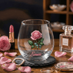 Personalised Birth Flower 15 oz Stemless Wine Glass with Name Home Bar Treat Birthday Housewarming Gift for Friends