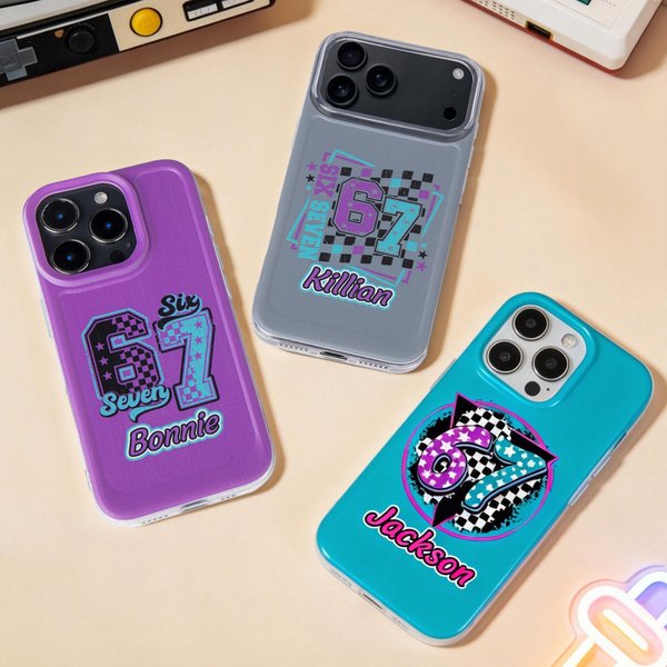 Funda de teléfono personalizada con diseño Six Seven y nombre para iPhone Cumpleaños Vuelta al cole Regalo para adolescentes Gen Z