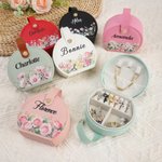 Personalized Birth Flower Portable PU Leather Hand-Held Jewellery Case with Name Birthday Wedding Gift for Women Bridesmaids