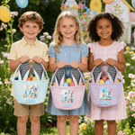 Cestino pasquale personalizzato con nome del coniglio e orecchie di coniglio, con uova iniziali, regalo di Pasqua per bambini.