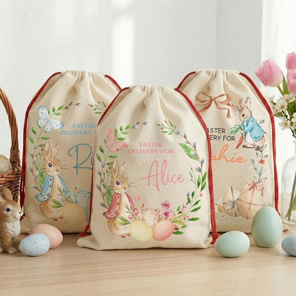 Bolsa de Pascua personalizada con el nombre del conejo Peter Decoración de Pascua Regalo de Pascua para niños