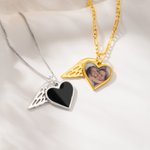 Personalized Heat-Activated Hidden Photo Angel Wing Heart Necklace with Engraved Text Memorial Sympathy Gift for Women