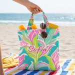 Personalisierte Canvas-Strandtasche mit tropische Blumenmuster und Namen | für Alltag und Reise | Geburtstag Geschenk für Frauen und Mädchen