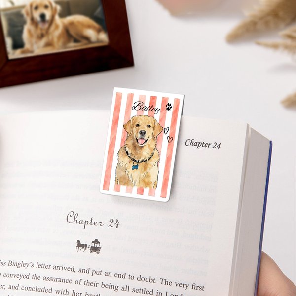 Personalised Watercolor Stripe Pet Photo Magnetic Bookmark Clip with Name Daily Use Birthday Reading Gift for Pet Lovers Owners Bookworms