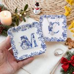 Personalised Toile De Jouy Snowman Santa Claus Nutcracker Ceramic Trinket Jewellery Dish with Name Daily Use Christmas Gift for Women