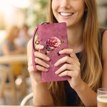 Personalized Birth Flower Birthstone PU Leather Folded Wristlet Wallet with Name and Multiple Card Slots Birthday Mother's Day Gift for Women Mom
