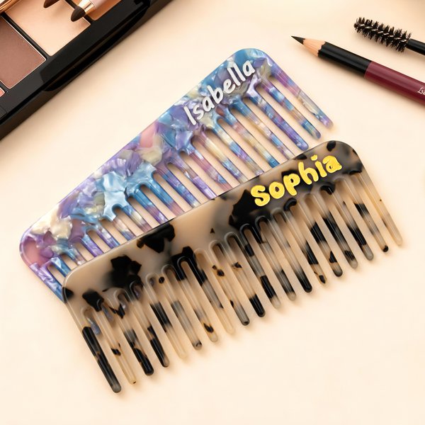 Personalized Resin Amber Art Hair Brush Teeth Comb with Name Anniversary Birthday Gift for Woman Bridesmaid