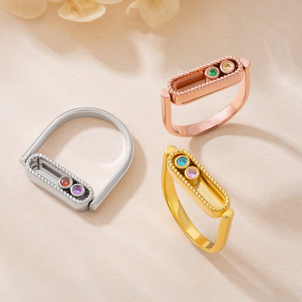 Henkilökohtainen Slide Double syntymäkivi Sterling Silver Ring teksti Dainty korut Ystävänpäivä Syntymäpäivä lahja äidille vaimolle