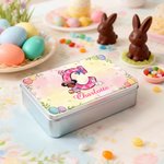 Personalized Cartoon Bunny Ears Kid Character Tin Storage Box with Initial and Name Daily Use Easter Gift for Boys Girls
