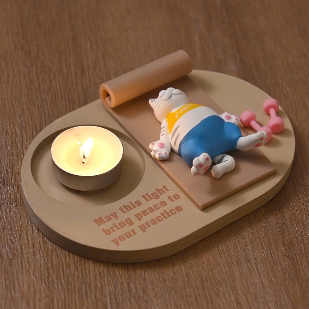 Personalized Yoga Cat Candle Holder with Name and Text Home Decor Birthday Gift for Yoga Lovers 6