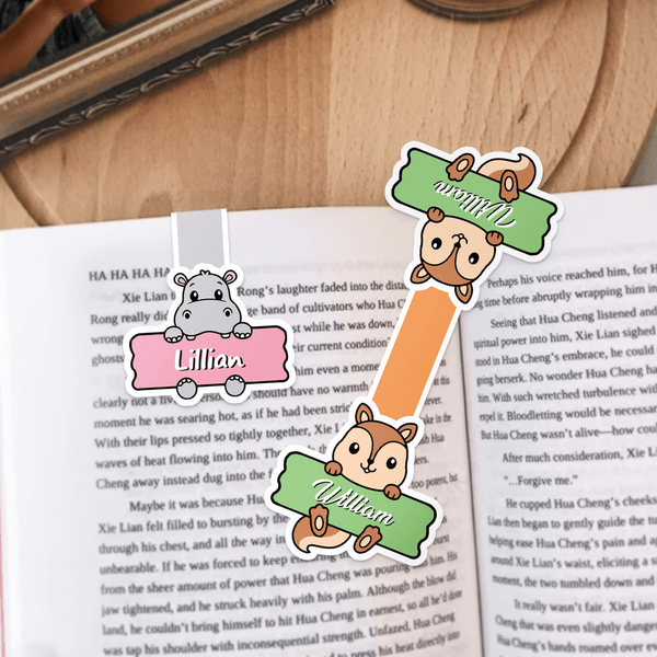 Marcapáginas magnético personalizado con el nombre de un simpático animal Regalo de vuelta al cole para niños, estudiantes y amantes de los libros