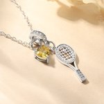 Gepersonaliseerde Glitter Tennis Racket Hart Geboortesteen Ketting Sierlijke Sieraden Verjaardag Team Gift voor Tennis Lover