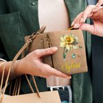 Personalized Birth Flower Birthstone PU Leather Folded Wristlet Wallet with Name and Multiple Card Slots Birthday Mother's Day Gift for Women Mom