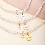 Personalized Cross Design Pearl Necklace with Name Dainty Jewellery Baptism Day Birthday Anniversary Gift for Girls Kids