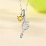 Gepersonaliseerde Glitter Tennis Racket Hart Geboortesteen Ketting Sierlijke Sieraden Verjaardag Team Gift voor Tennis Lover