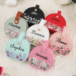 Personalised Birth Flower Portable PU Leather Hand-Held Jewellery Case with Name Birthday Wedding Gift for Women Bridesmaids