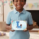 Personalized Cartoon Bunny Ears Kid Character Tin Storage Box with Initial and Name Daily Use Easter Gift for Boys Girls
