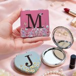 Personalized Birth Flower Butterfly Compact Heart Round Square Makeup Mirror with Initial and Name Birthday Wedding Party Gift for Women