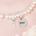Personalized Cross Design Pearl Necklace with Name Dainty Jewellery Baptism Day Birthday Anniversary Gift for Girls Kids