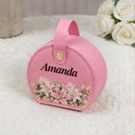 Personalized Birth Flower Portable PU Leather Hand-Held Jewellery Case with Name Birthday Wedding Gift for Women Bridesmaids