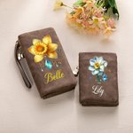 Personalized Birth Flower Birthstone PU Leather Folded Wristlet Wallet with Name and Multiple Card Slots Birthday Mother's Day Gift for Women Mom