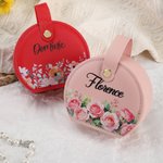 Personalized Birth Flower Portable PU Leather Hand-Held Jewellery Case with Name Birthday Wedding Gift for Women Bridesmaids