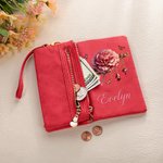 Personalized Birth Flower Birthstone PU Leather Folded Wristlet Wallet with Name and Multiple Card Slots Birthday Mother's Day Gift for Women Mom