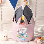 Cestino pasquale personalizzato con nome del coniglio e orecchie di coniglio, con uova iniziali, regalo di Pasqua per bambini.