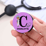 Personalized Cartoon Nurse Doctor Character Stethoscope ID Tag with Initial and Name Nurse Week Appreciation Gift for Medical Staff