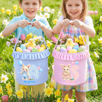 Personalised Cute Bunny Plaid Easter Basket with Name Initial and Ruffles Eggs Hunting Party Easter Gift for Kids