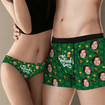Personalised Funny Face Photos Clover Breathable Couple Thong Boxer Underwear Anniversary Saint Patrick's Day Gift for Him Her