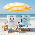 Gepersonaliseerde strandhanddoek met naam in gestreepte Pool Club exclusieve lidmaatschapsstijl zomervakantie  en verjaardagscadeau voor familie