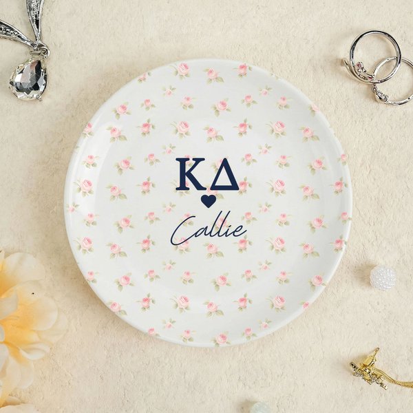Personalized Sorority Greek Letter Floral Ceramic Trinket Jewelry Dish Greek Week Bid Day Gift for Sisters Friends | Callie × Affinity Licensing